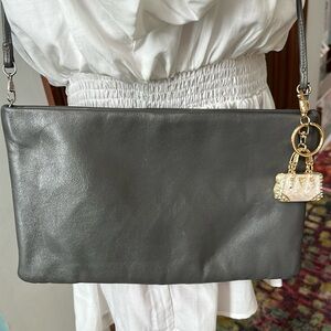 Clemente  leather  Shoulder bag  Crossbody bag for some  Clutch  Gray 10.5”w x 7